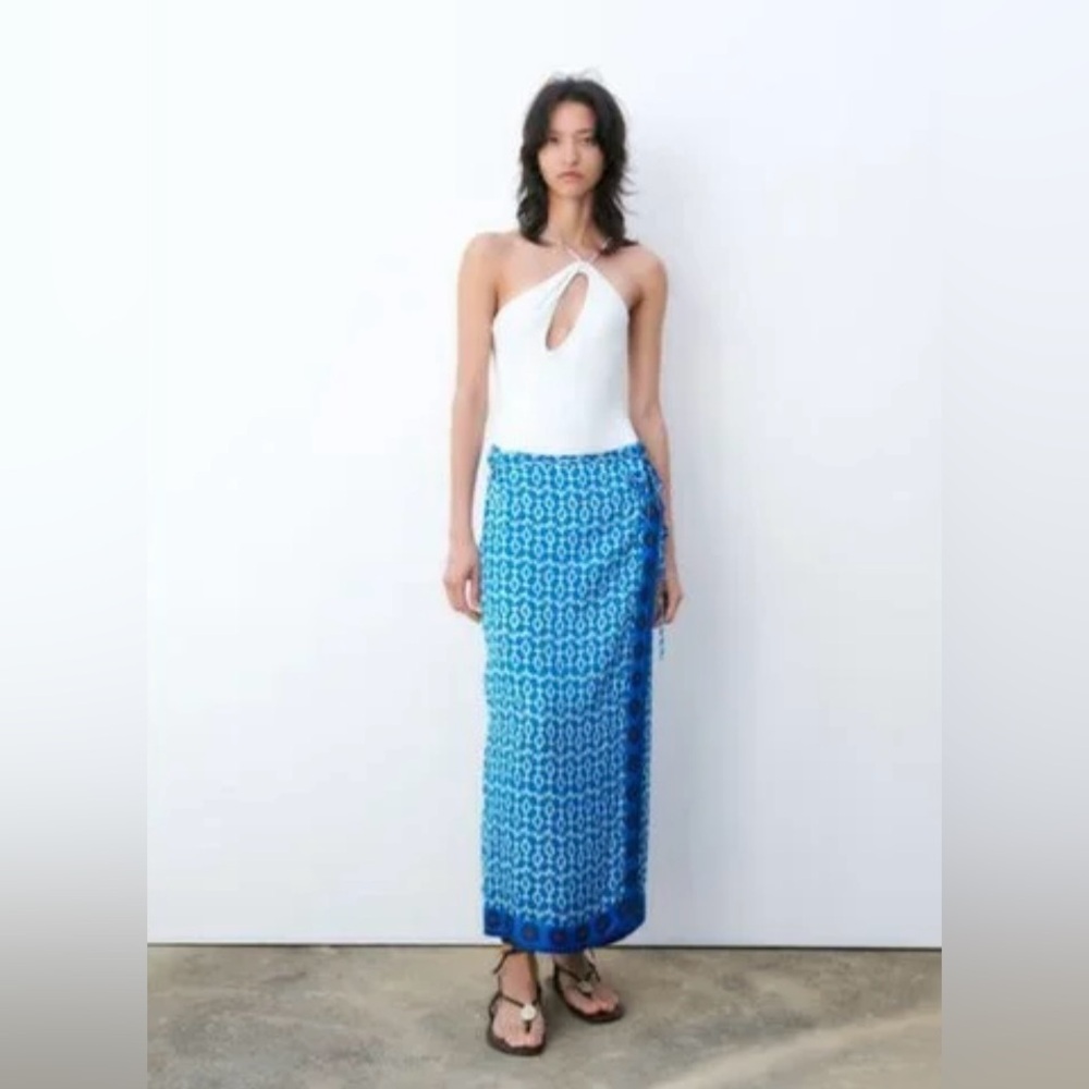 Zara Blue Patterned Maxi Skirt